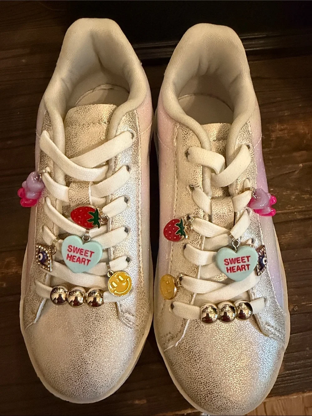 Steve Madden Kids Metallic Pink & White Charm Sneakers